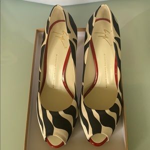 Giuseppe Zinotti Zebra Print Open Toe Pumps